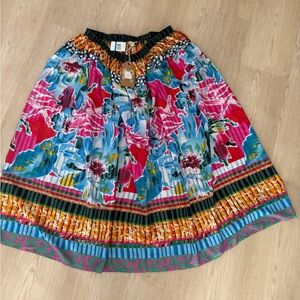 Bright Floral A-Line Midi Skirt in Blue and Pink